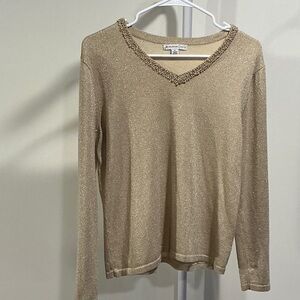 JM Collection Petite Metallic Gold Sweater